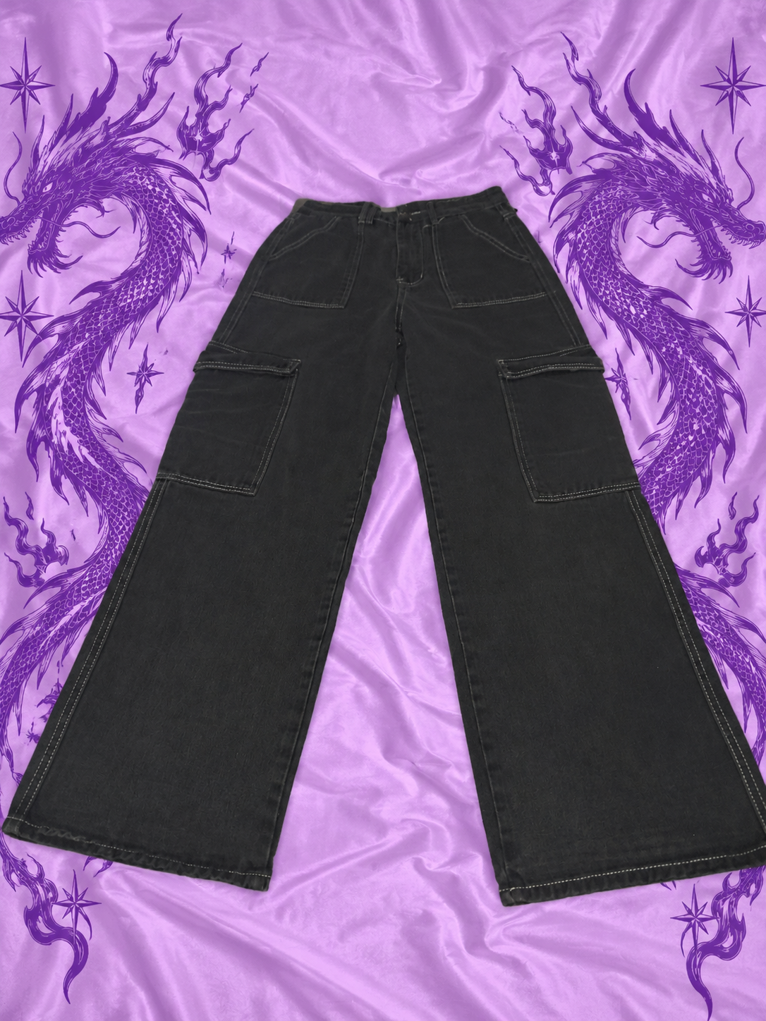 Black Y2K Baggy Cargo Jeans – Wide Leg Grunge Denim Pants