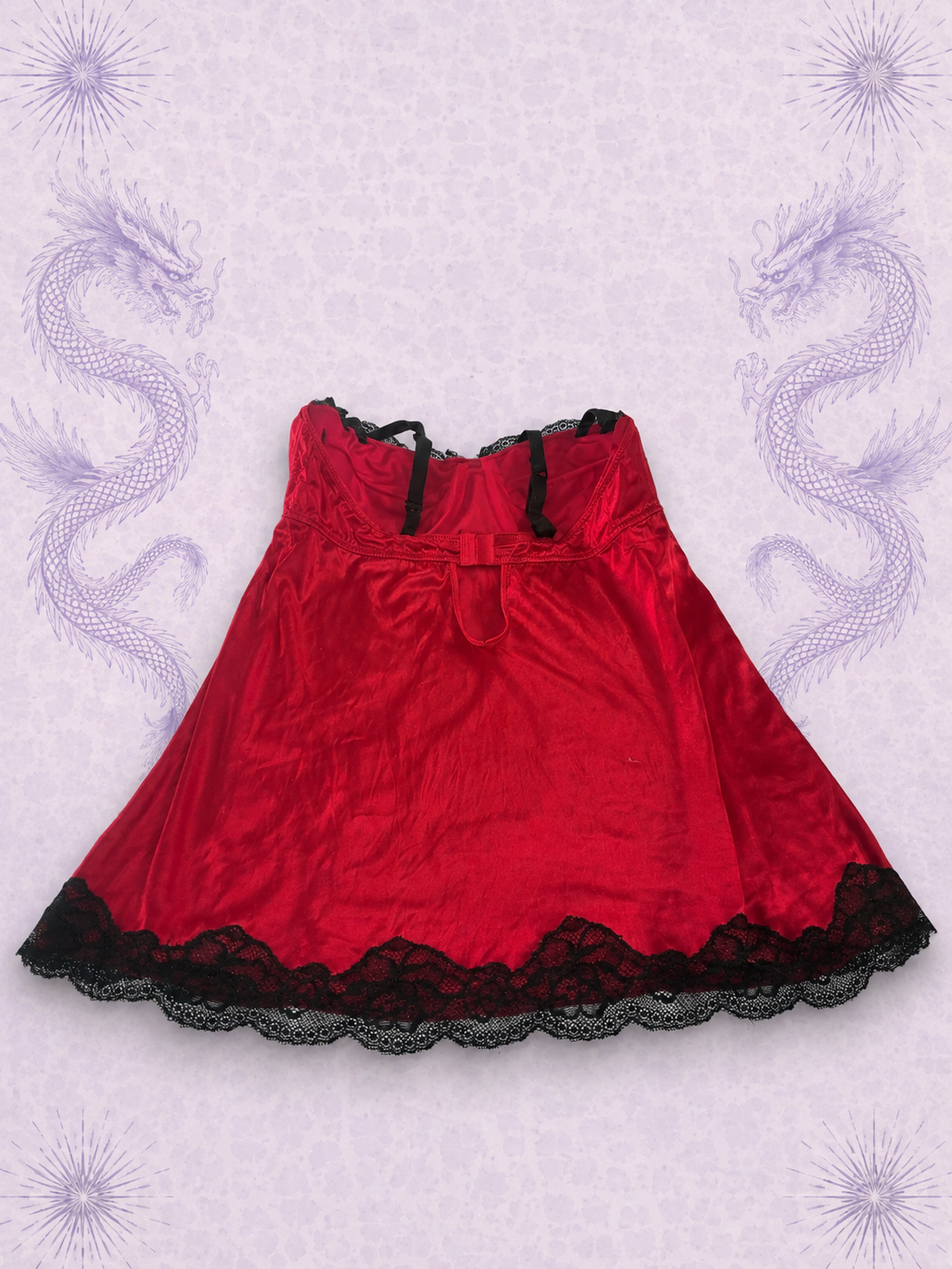 Babydoll Gothic Rosso Satinato con Pizzo Nero – Taglia XS