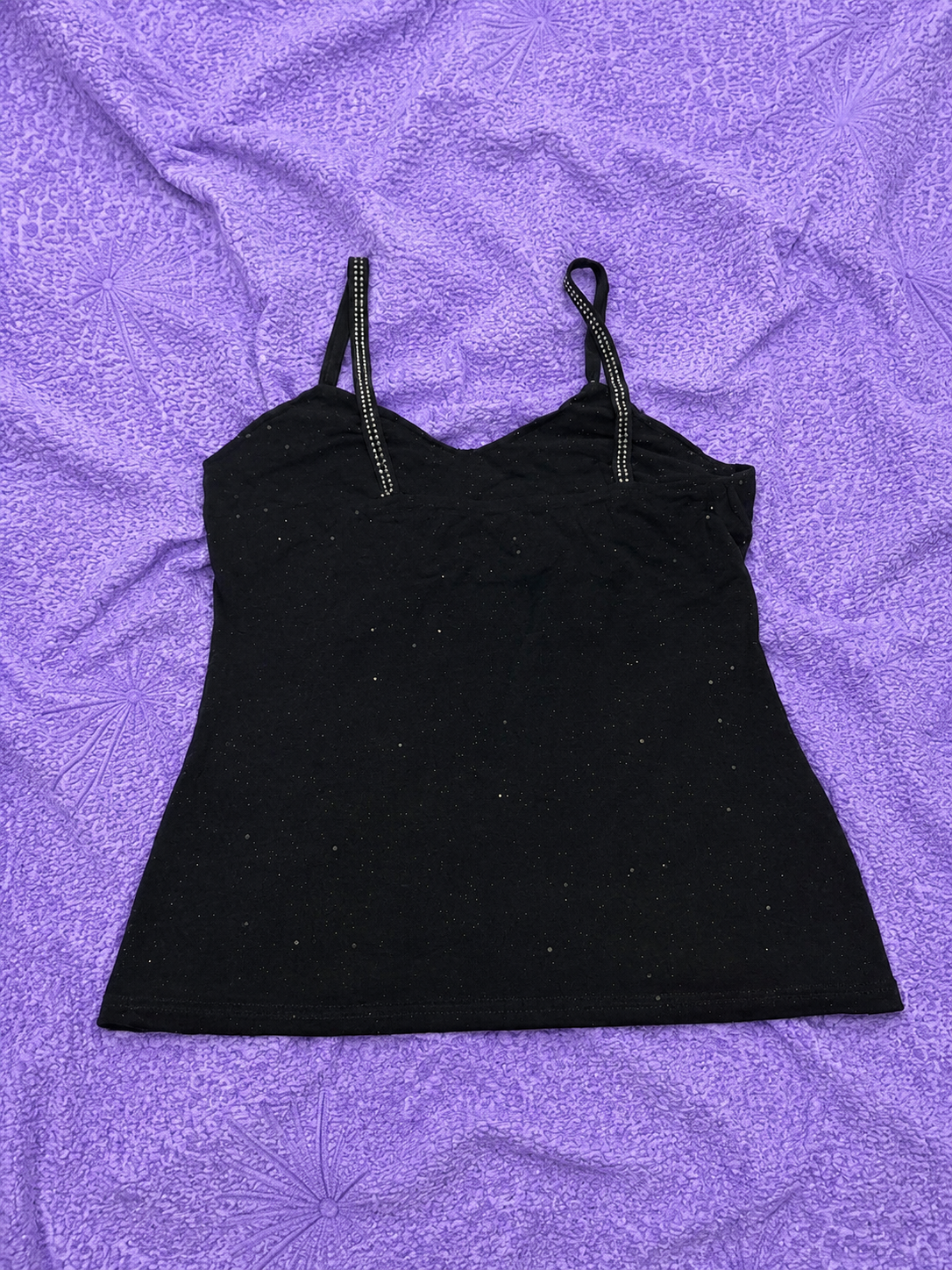 Top Nero con Strass Y2K Donna Taglia L – Canotta Elegante Glitter Elasticizzata
