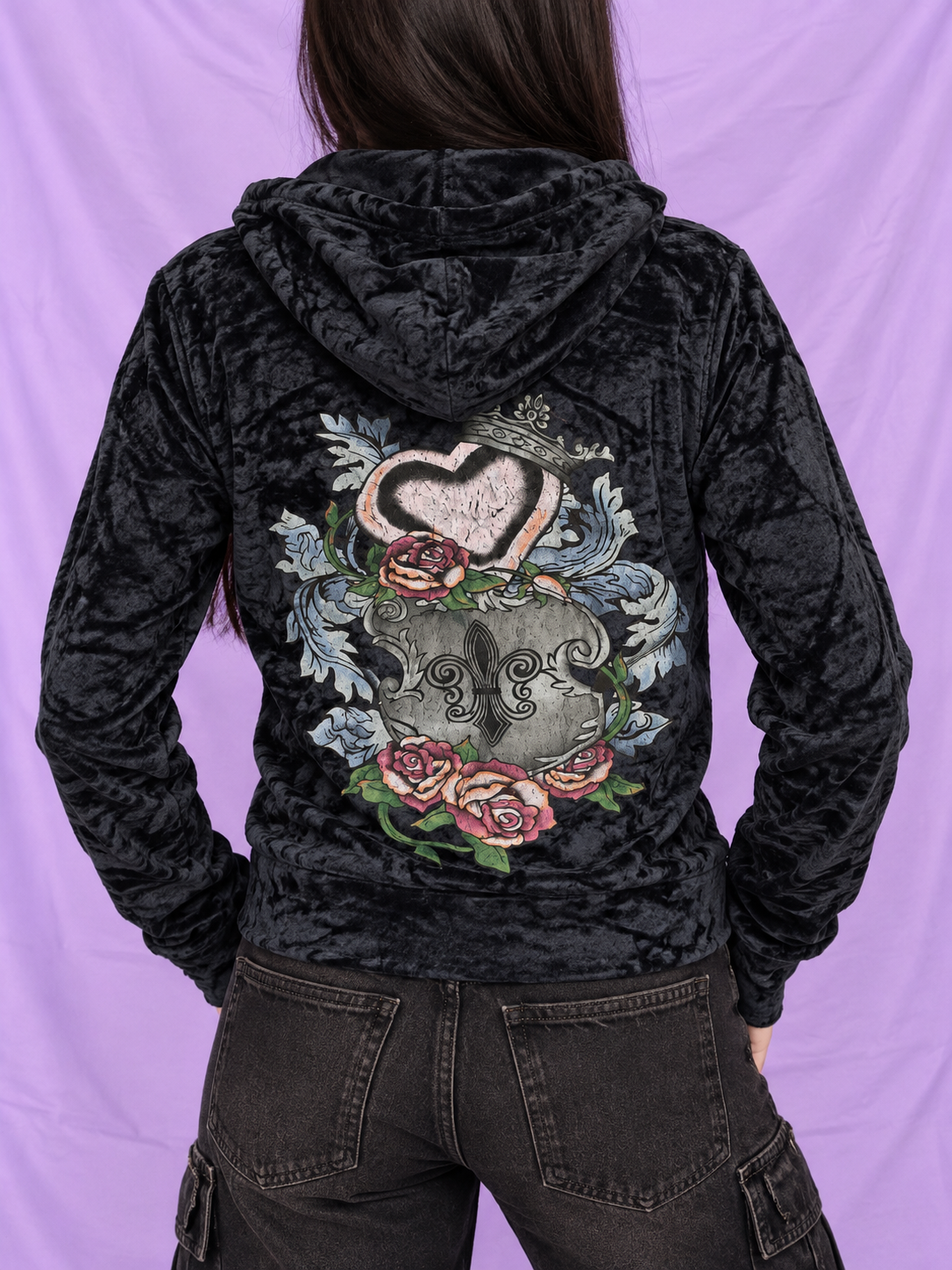 Brooklyn Bailey Crushed Zip Hoodie with Floral Graphic – Y2K Style