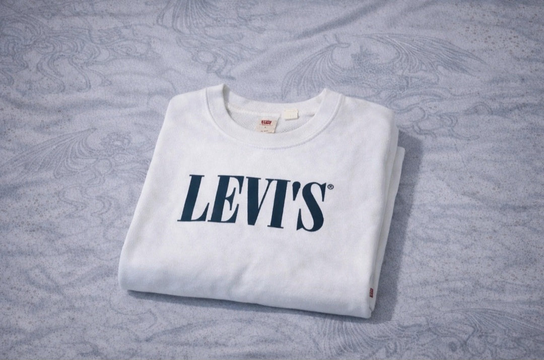 Levi's White Logo Sweatshirt Unisex Size L Crewneck Streetwear Pullover