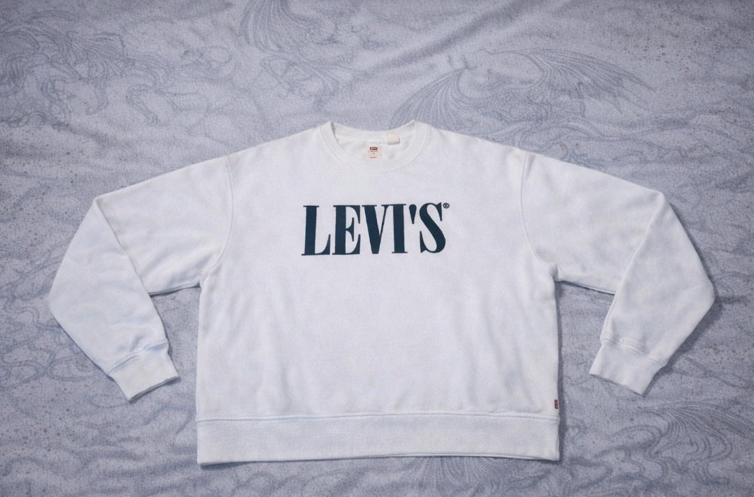 Levi's White Logo Sweatshirt Unisex Size L Crewneck Streetwear Pullover
