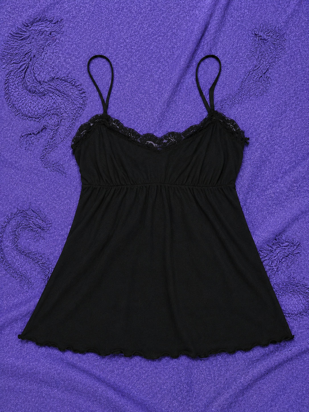 Top Nero con Pizzo Donna XS | Spalline Sottili | Stile Y2K