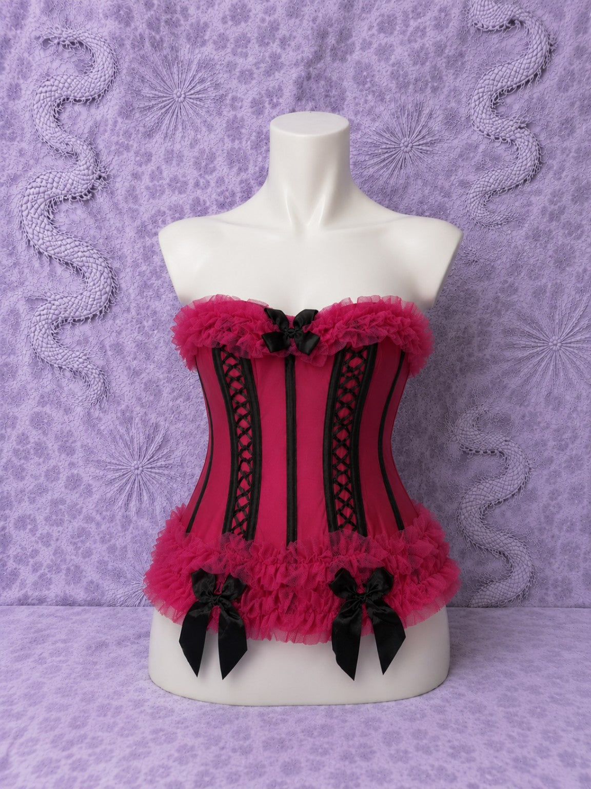 Top Rosa con Fiocchi Neri e Dettagli in Tulle Donna | Stile Coquette e Fairycore Taglia S
