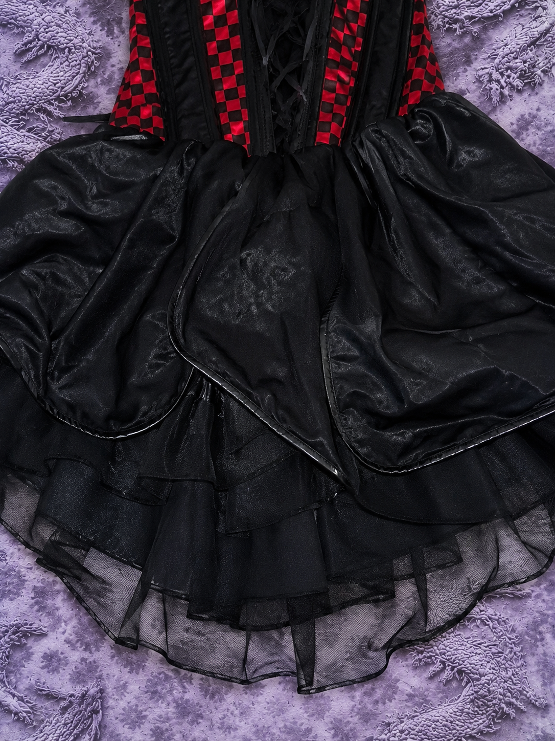 Abito Corsetto Nero e Rosso a Scacchi | Mini Abito Gothic Punk Y2K con Gonna a Balze XS