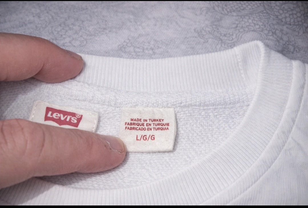 Levi's White Logo Sweatshirt Unisex Size L Crewneck Streetwear Pullover