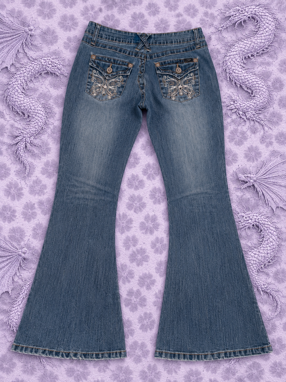 Angels Jeans Donna Bootcut Y2K Ricamati Denim Blu Taglia 5