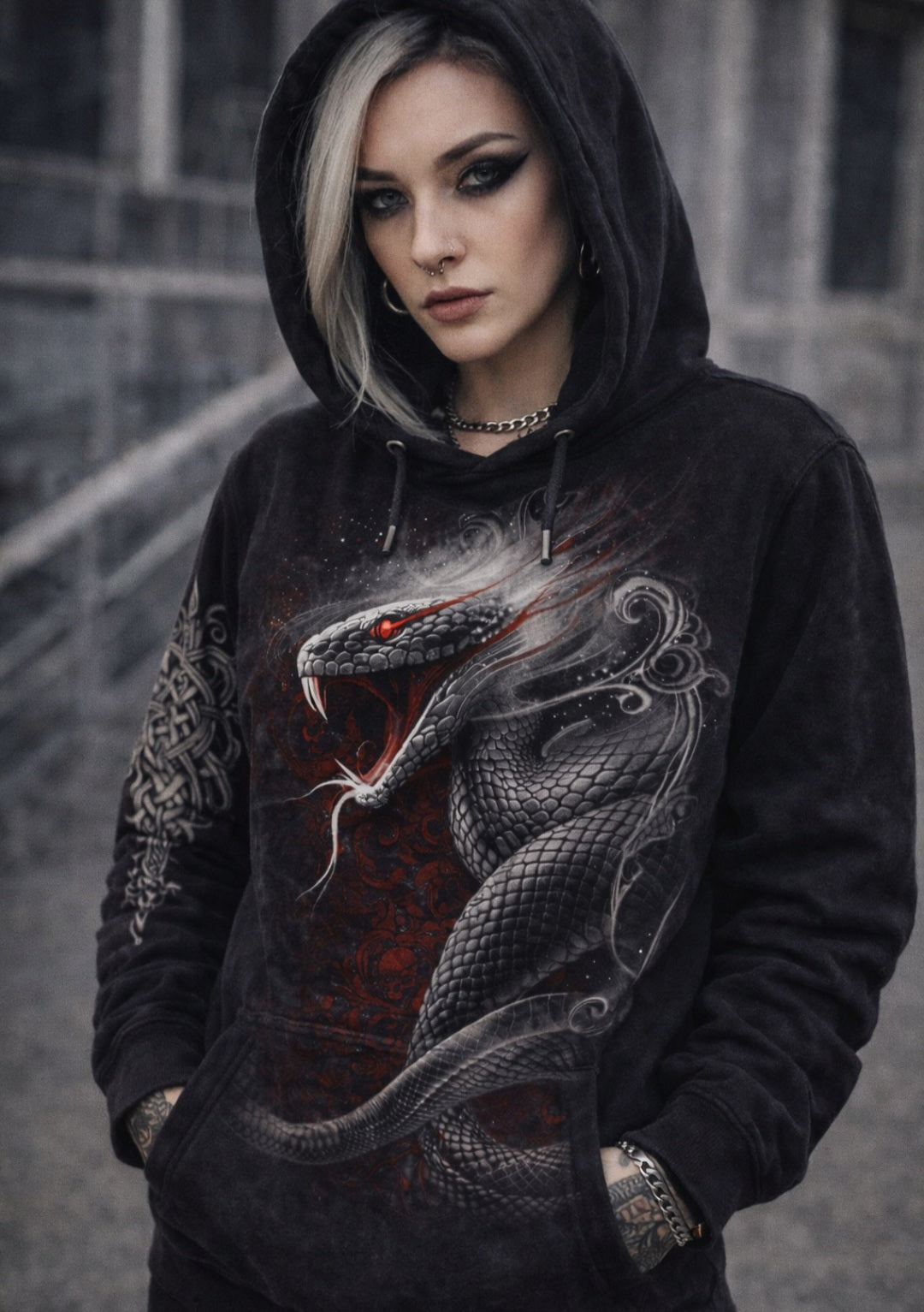 SPIRAL® Gothic Serpent Hoodie – Felpa Dark Goth con Serpente Infernale