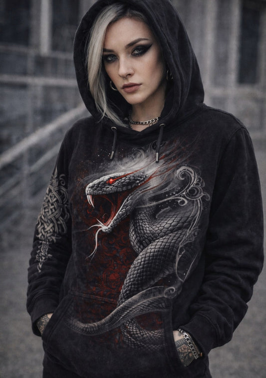 SPIRAL® Gothic Serpent Hoodie – Felpa Dark Goth con Serpente Infernale
