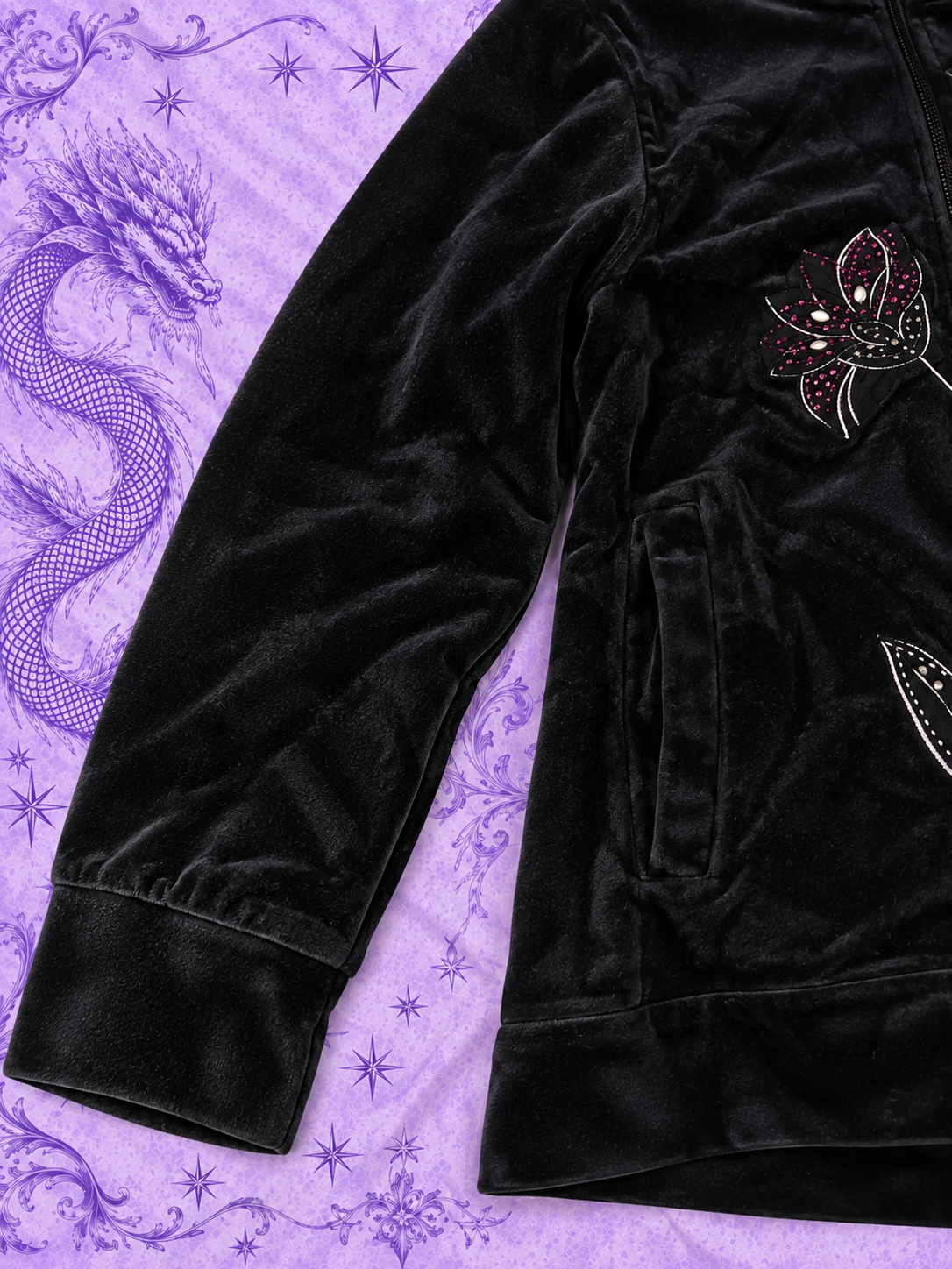 Alfred Dunner Black Velour Floral Jacket Petite 6P