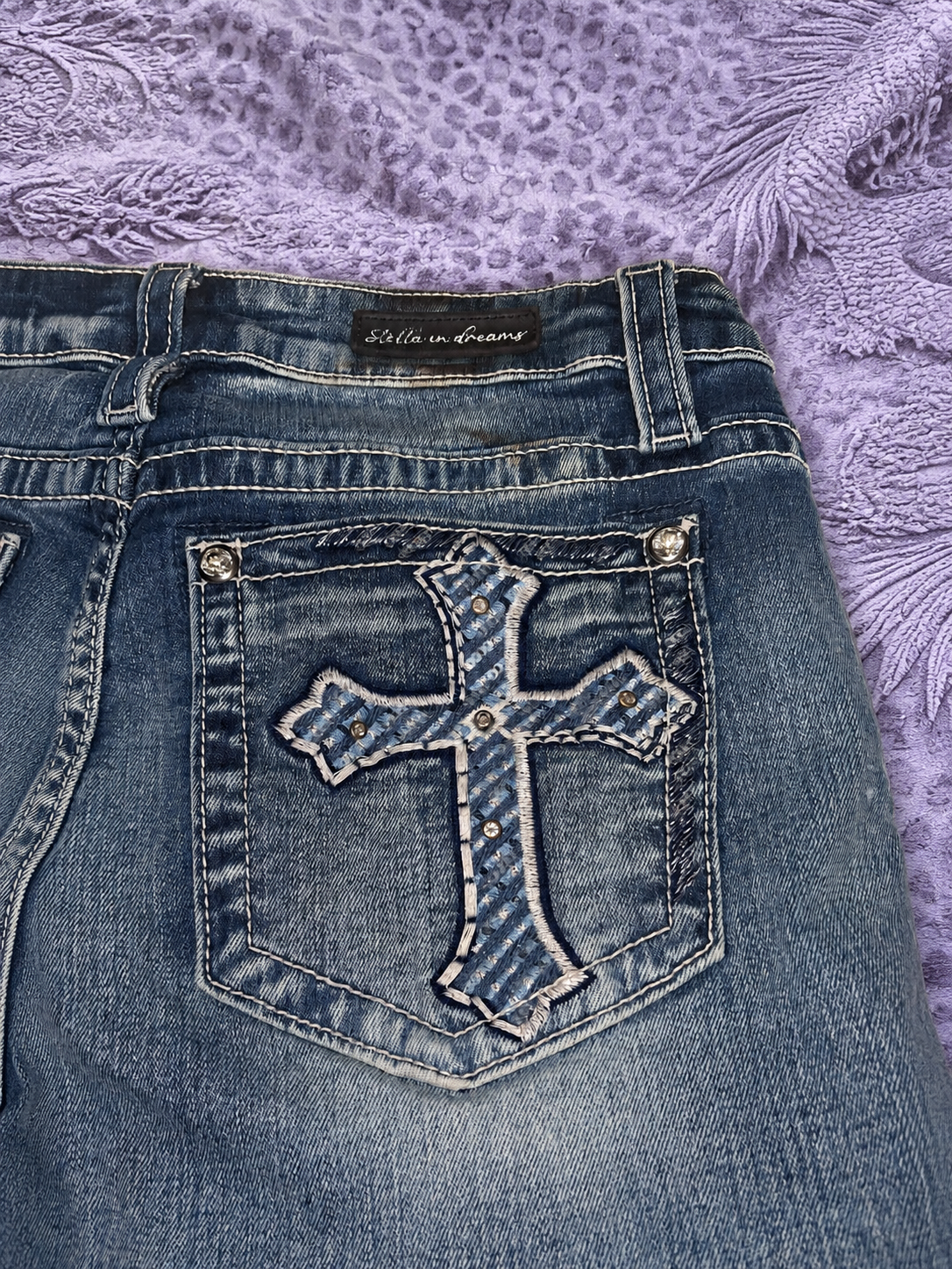 Jeans Bootcut Donna Stella in Dreams Denim Blu con Ricami Decorativi