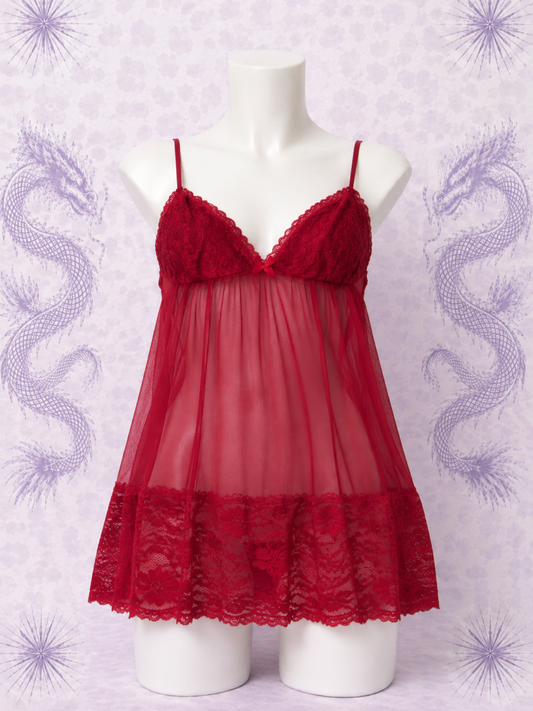 Top vintage Gilligan & O'Malley in pizzo e tulle rosso – Taglia M | Stile Y2K