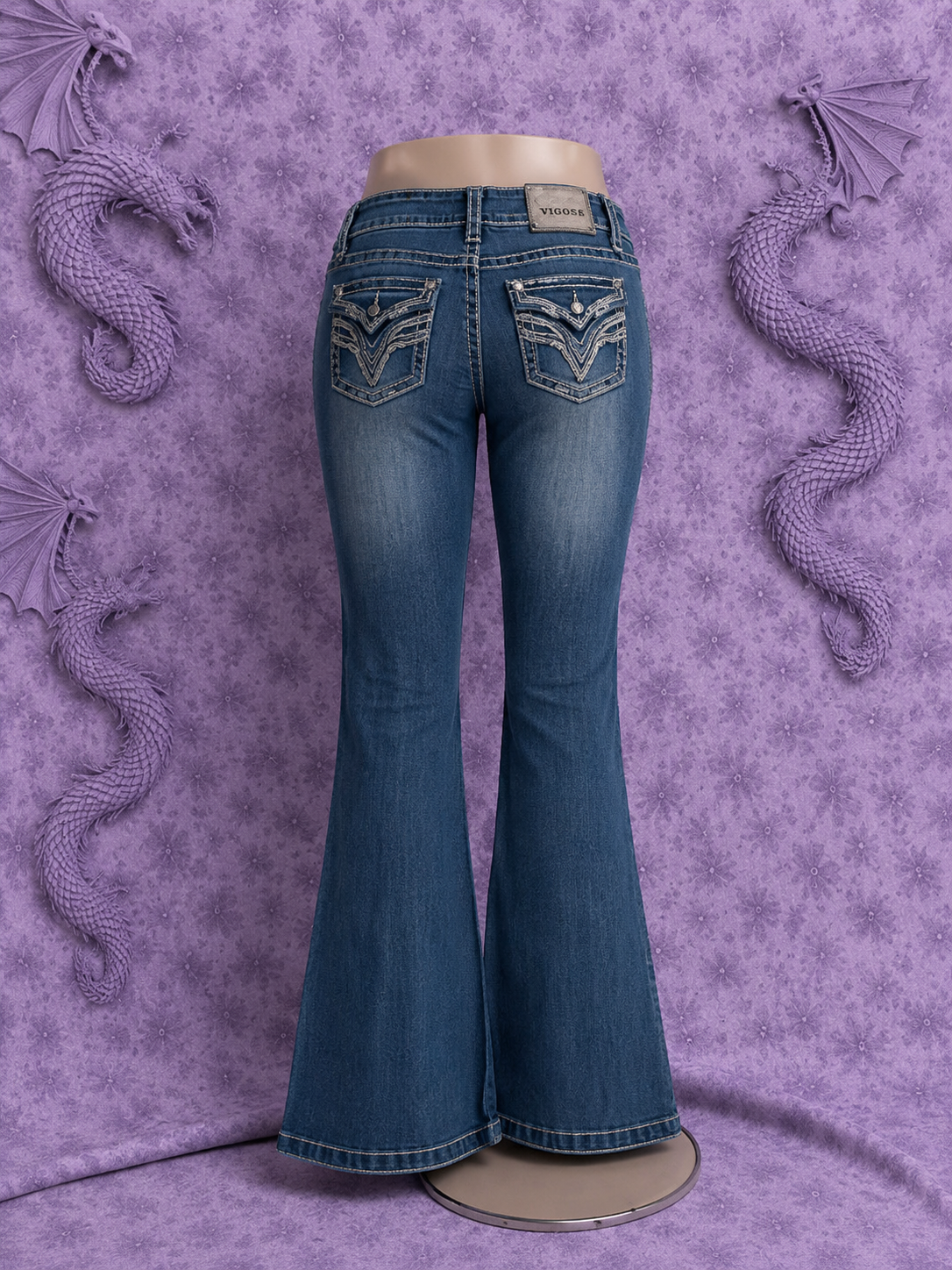 Jeans VIGOSS Flare Donna Denim Blu Vita Bassa Anni 2000 – Taglia IT 42 EU 38