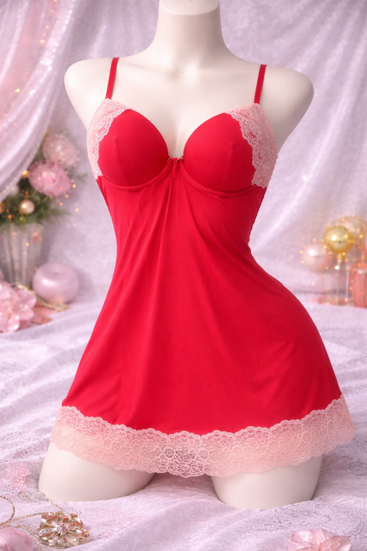 Babydoll Lingerie Rossa con Pizzo – Slip Dress Trasparente Stile Y2K, Victoria’s Secret, Taglia S/M