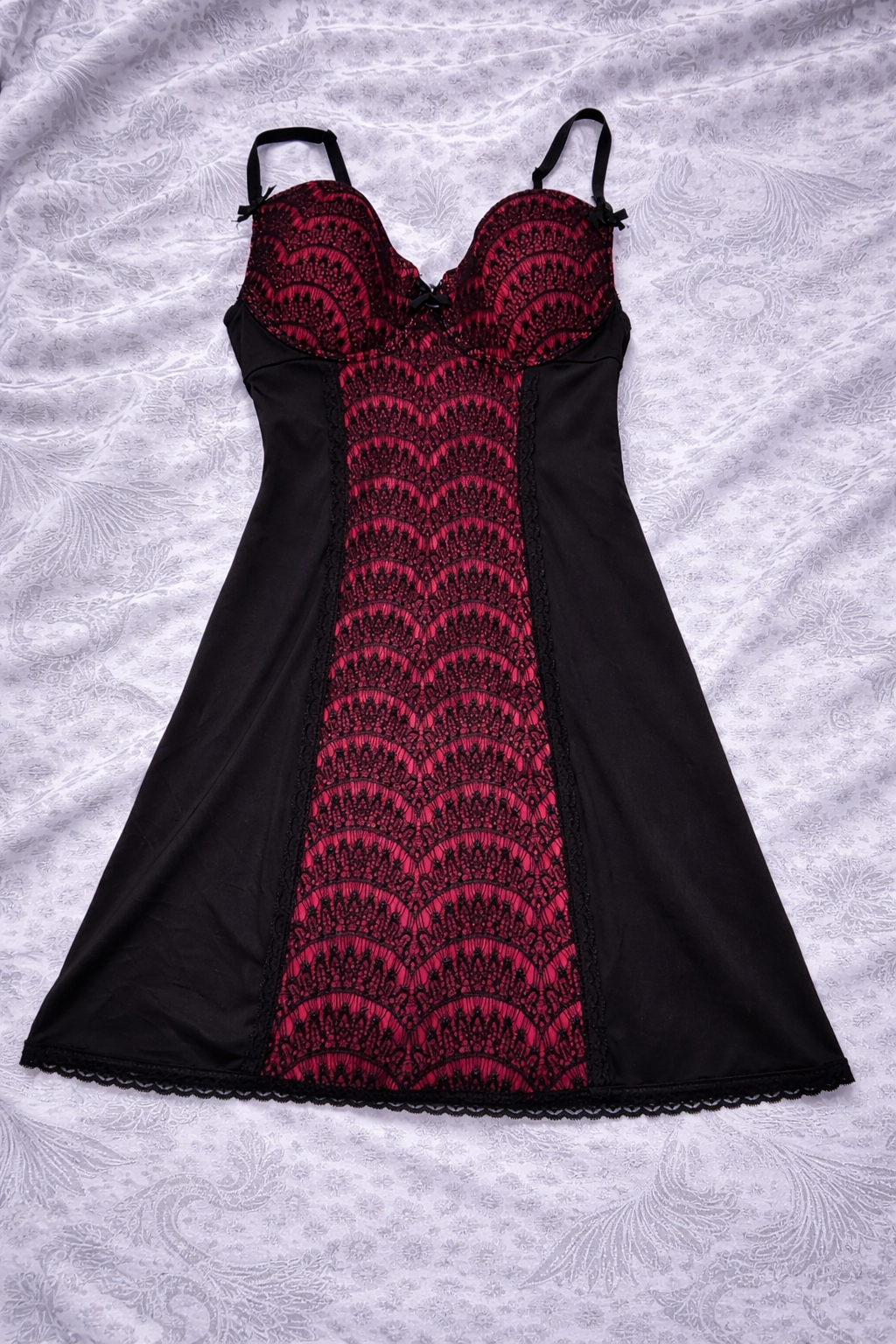 Gothic Punk Lace Babydoll Dress Black Red – Mini Dress Lingerie Goth – Taglia S – Usato