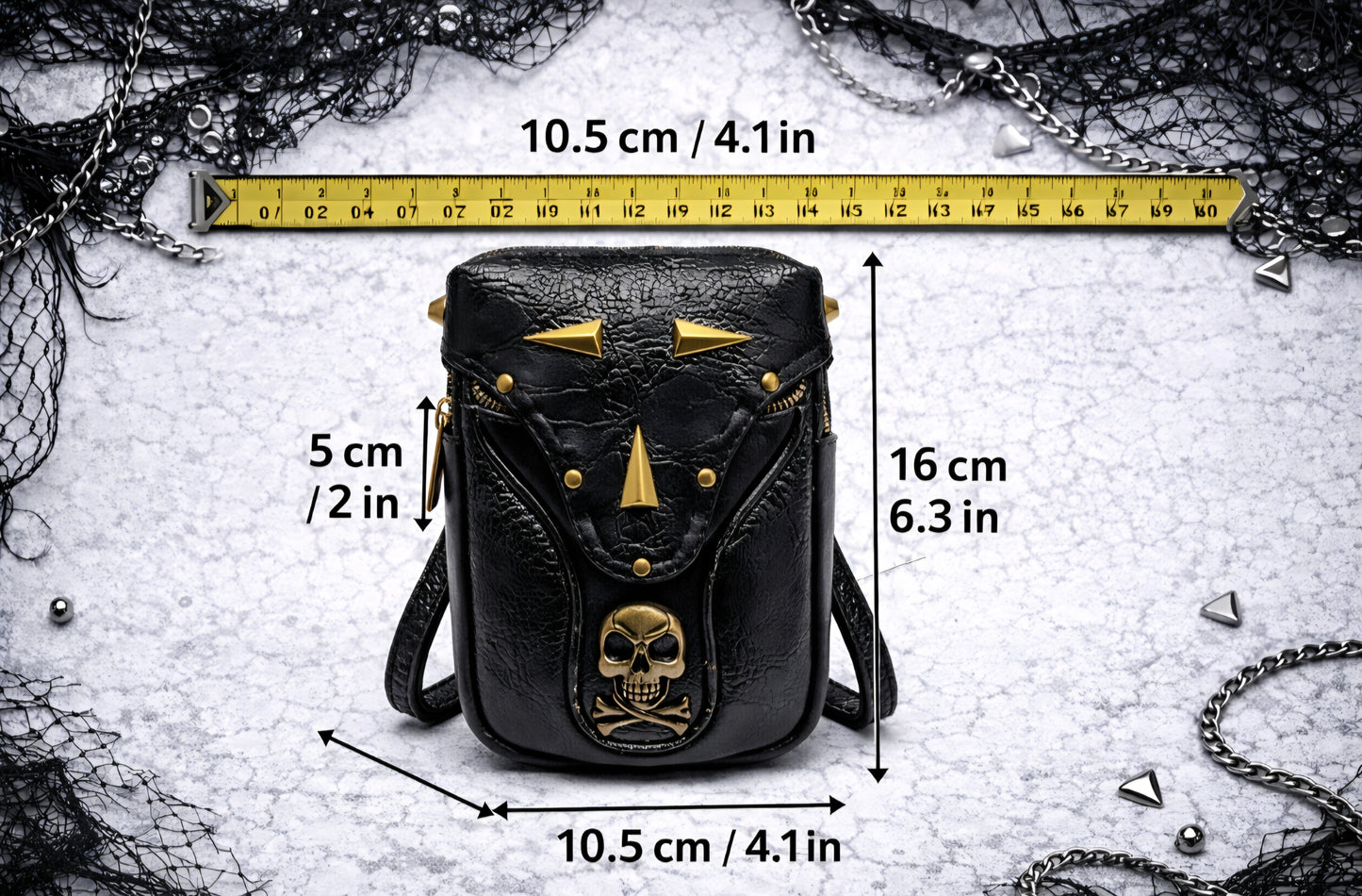 Skull Stud Mini Bag NUOVA – Mini borsa punk gothic con teschio e borchie metal