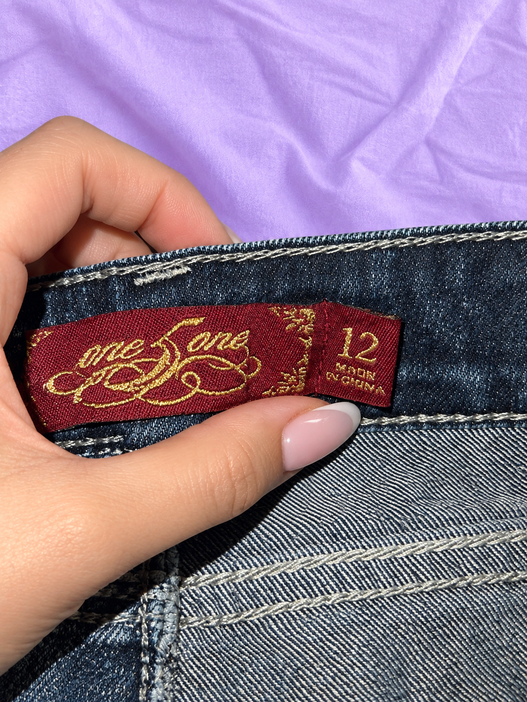 ONE 5 ONE Dark Wash Flare Jeans with Embroidery & Rhinestones – Size 12