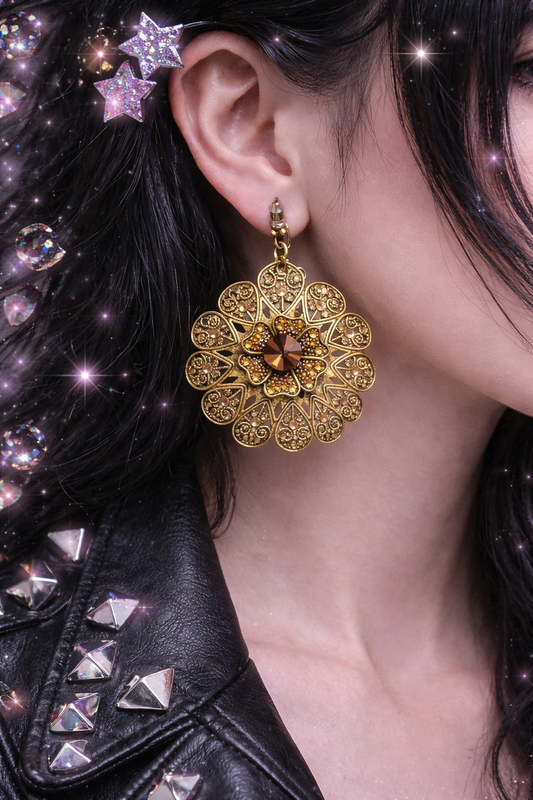 Orecchini Pendenti Vintage Oro a Fiore – Filigrana Boho Eleganti Donna