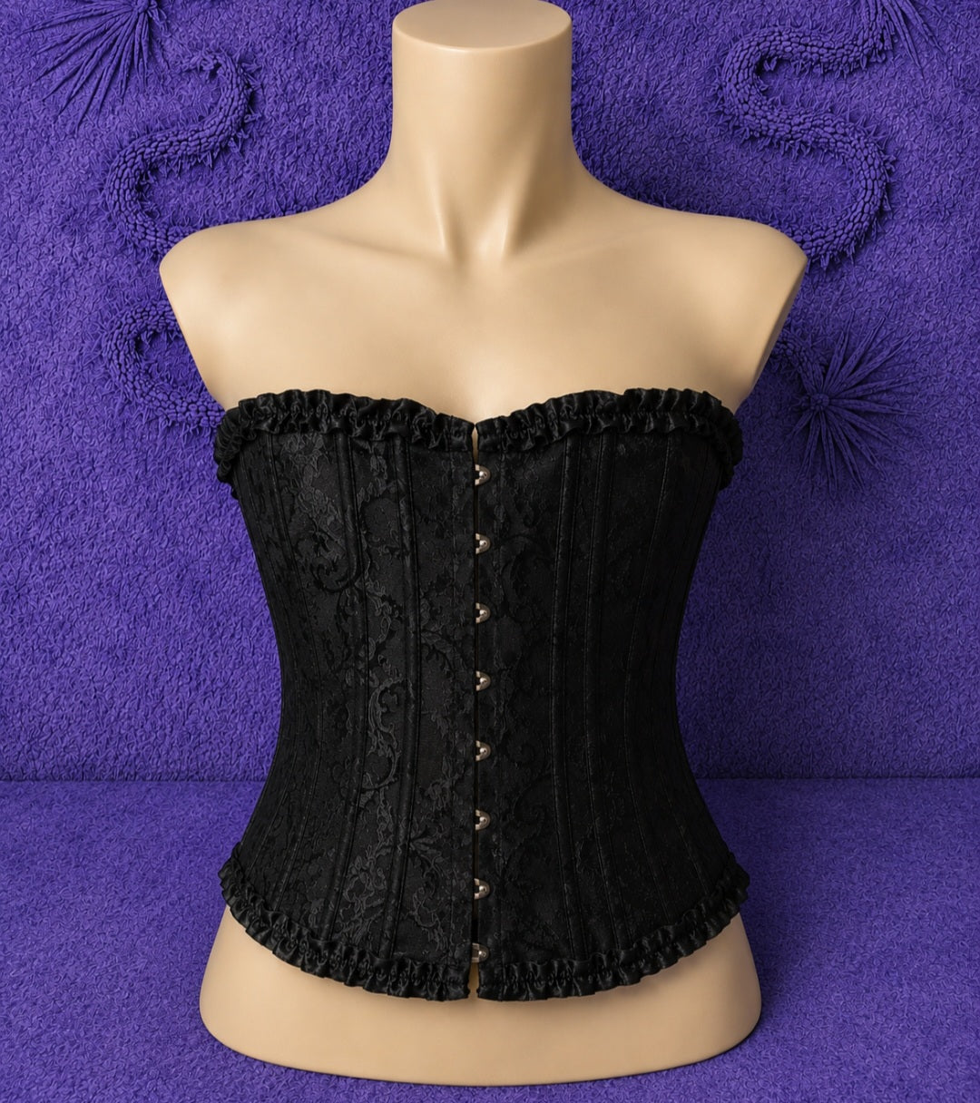 Corsetto Nero Jacquard Gothic da Donna con Chiusura a Ganci | Gedico Store