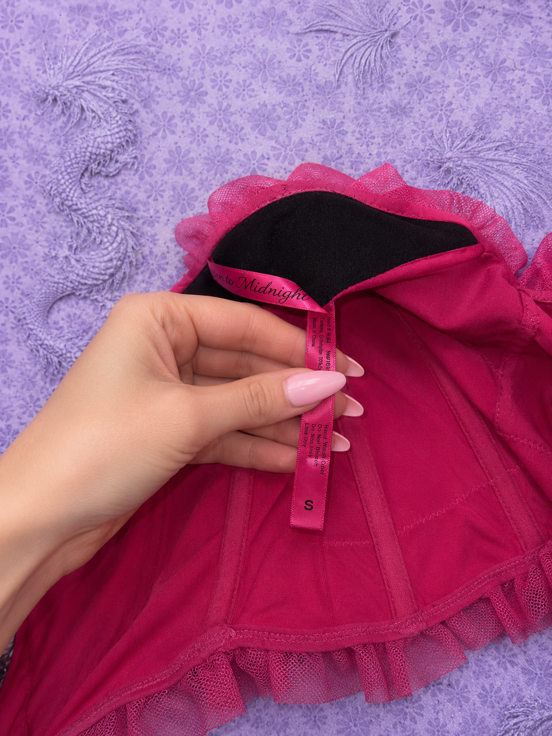 Top Rosa con Fiocchi Neri e Dettagli in Tulle Donna | Stile Coquette e Fairycore Taglia S
