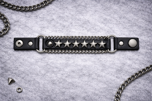 Bracciale Punk con Catene e Stelle – Stile Gothic Rock