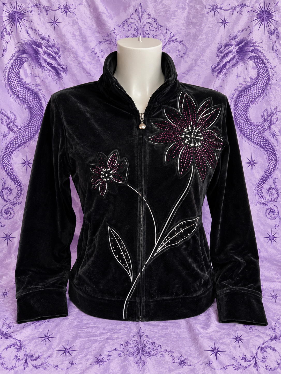 Alfred Dunner Black Velour Floral Jacket Petite 6P