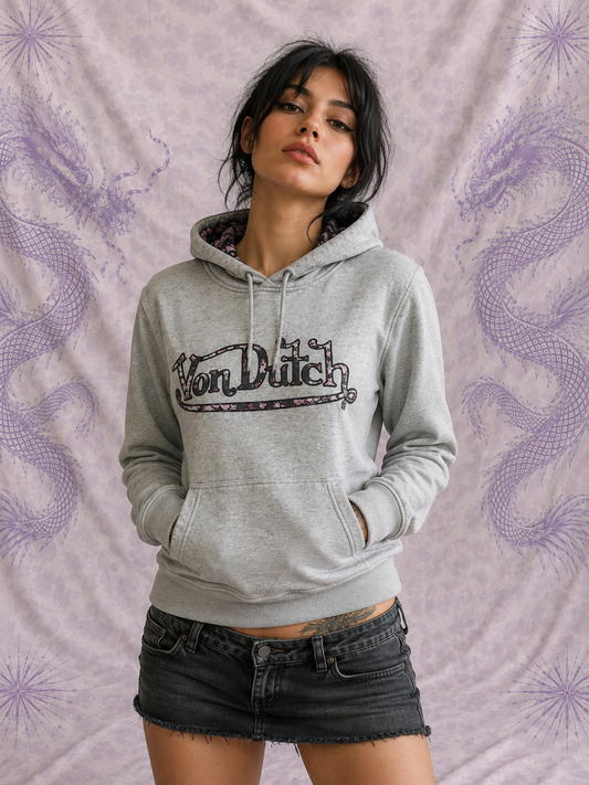 Felpa Von Dutch Donna Grigia con Cappuccio e Logo – Taglia S