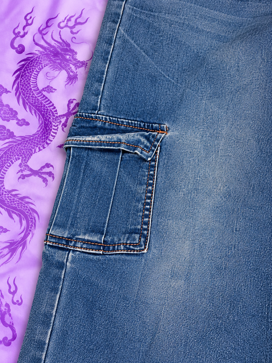 Wax Jean Y2K Baggy Cargo Jeans Blue Wide Leg Denim Size 7/28