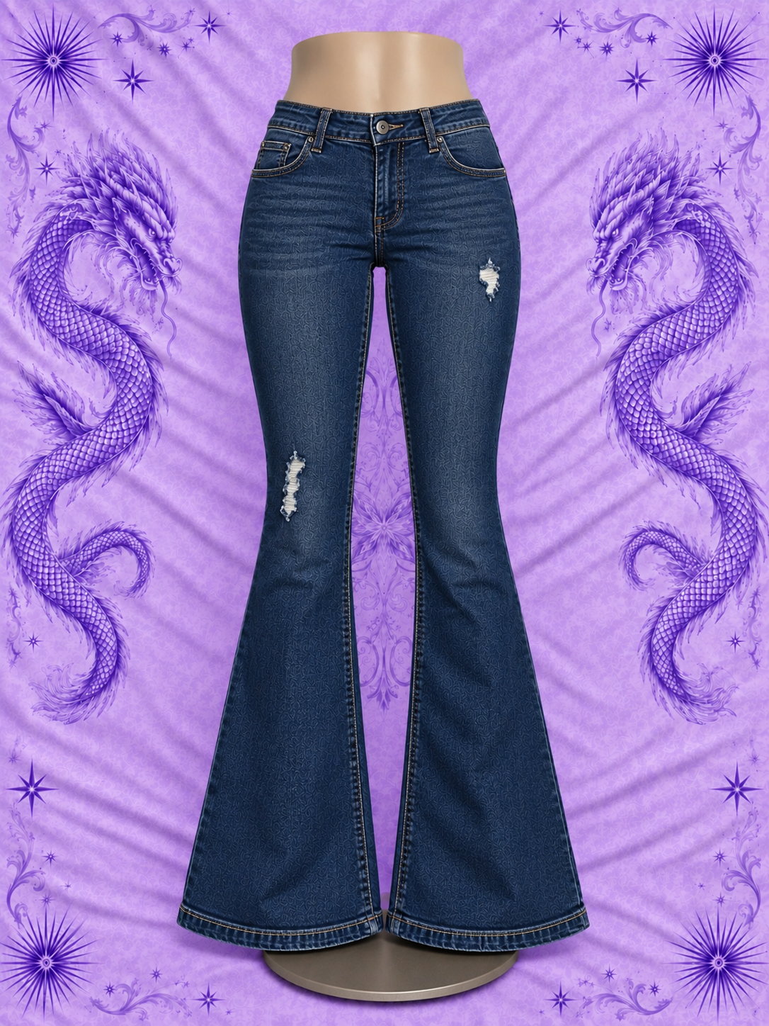 WallFlower Y2K Dark Wash Flare Jeans Embroidered – Size 9
