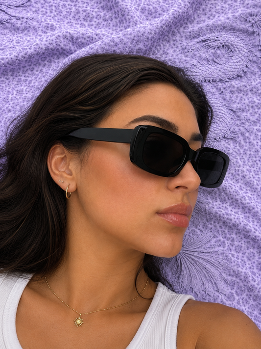 Occhiali da Sole Rettangolari Neri UV400 Y2K Unisex Nuovi con Cartellino
