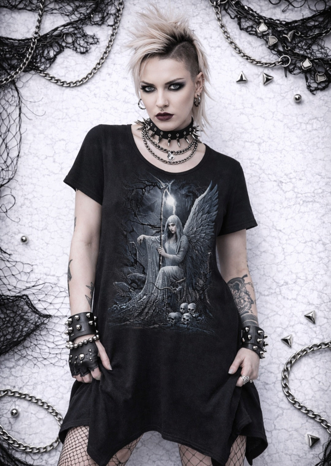 Spiral Ethereal Angel Gothic Tunic – Darkwear Punk Goth Top NUOVO