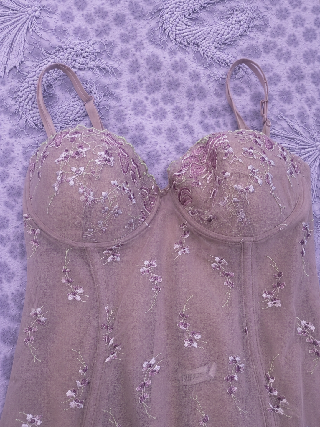Christies Top Ricamato Rosa Cipria in Tulle Floreale – Vintage Y2K Taglia