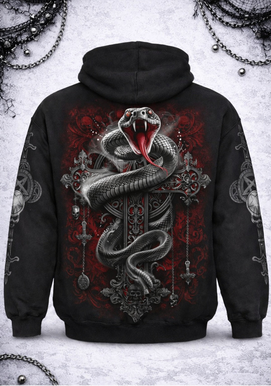 SPIRAL® Gothic Serpent Hoodie – Felpa Dark Goth con Serpente Infernale