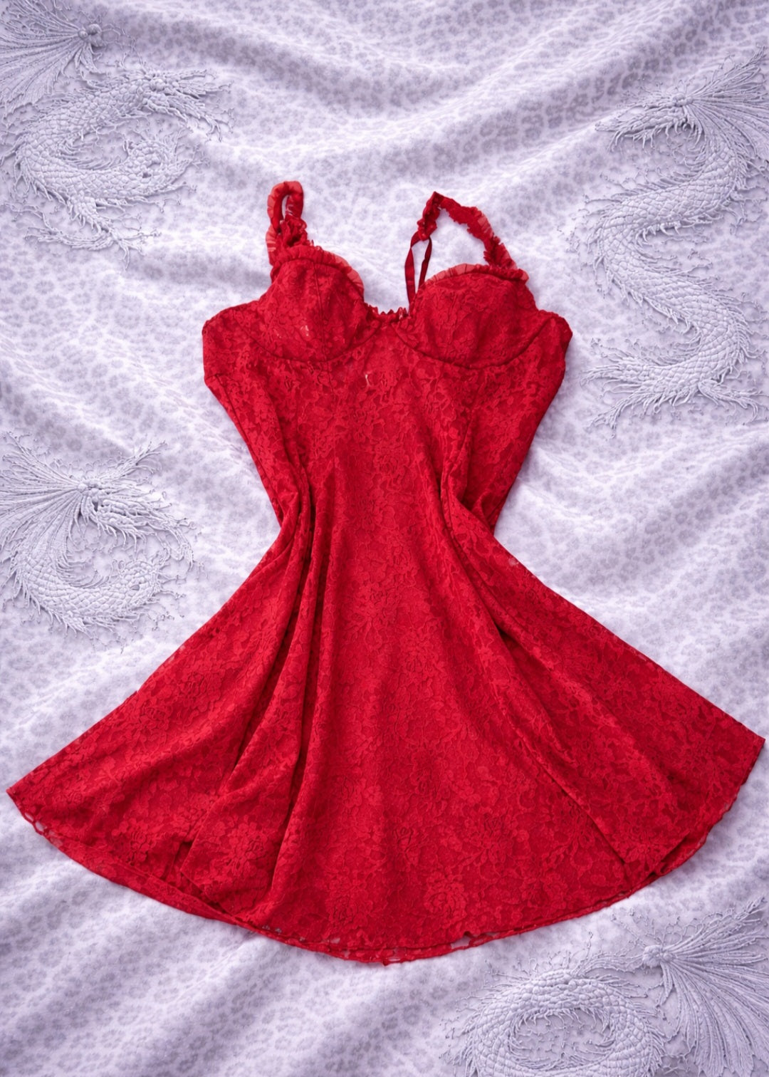 Vestito Babydoll Rosso in Pizzo – Mini Dress Sexy Y2K con Spalline Regolabili