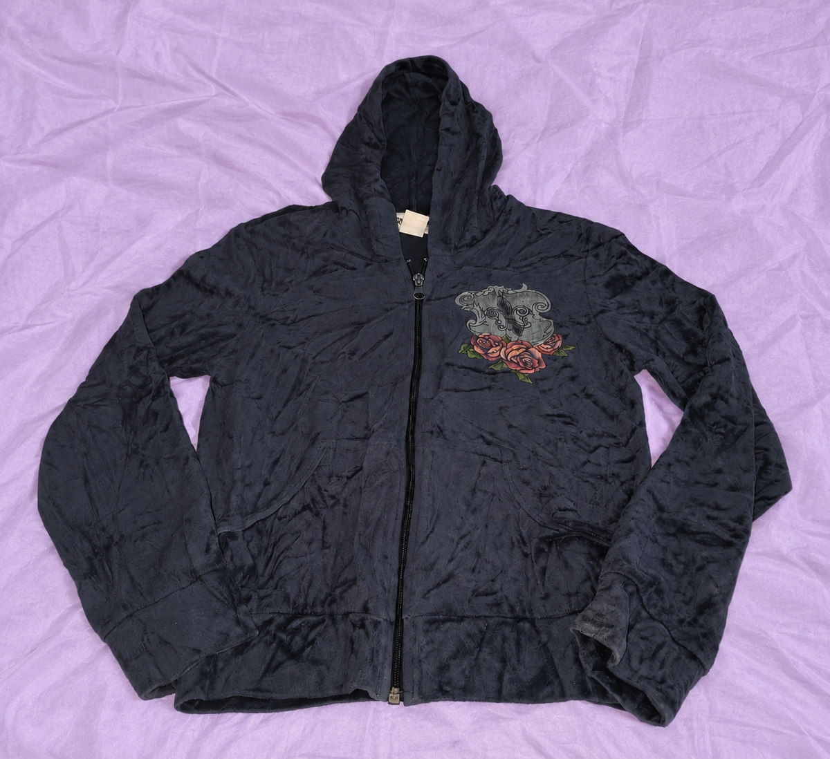 Brooklyn Bailey Crushed Zip Hoodie with Floral Graphic – Y2K Style