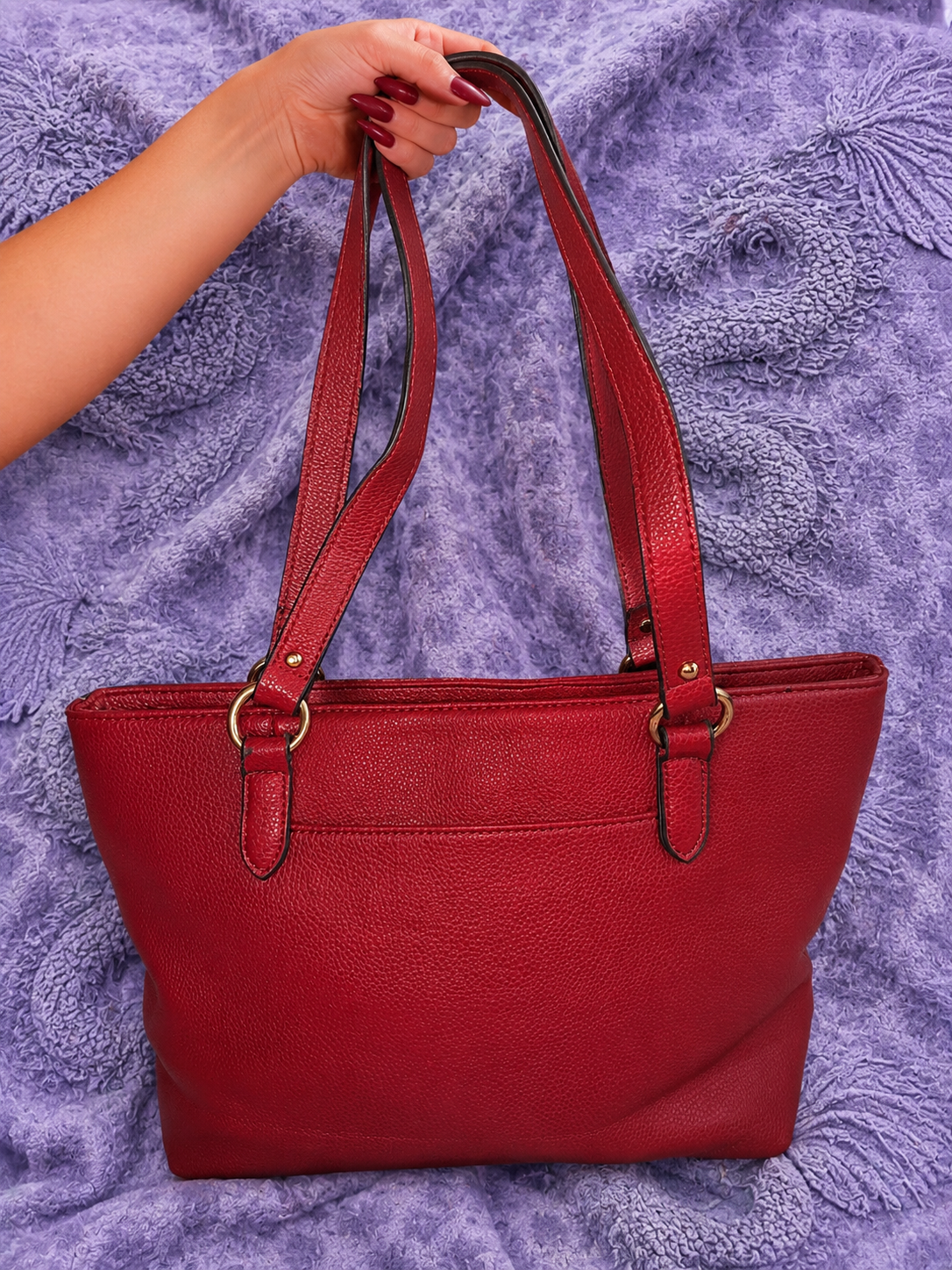Liz Claiborne Borsa Shopper Y2K Patchwork Bordeaux con Charm Dorato