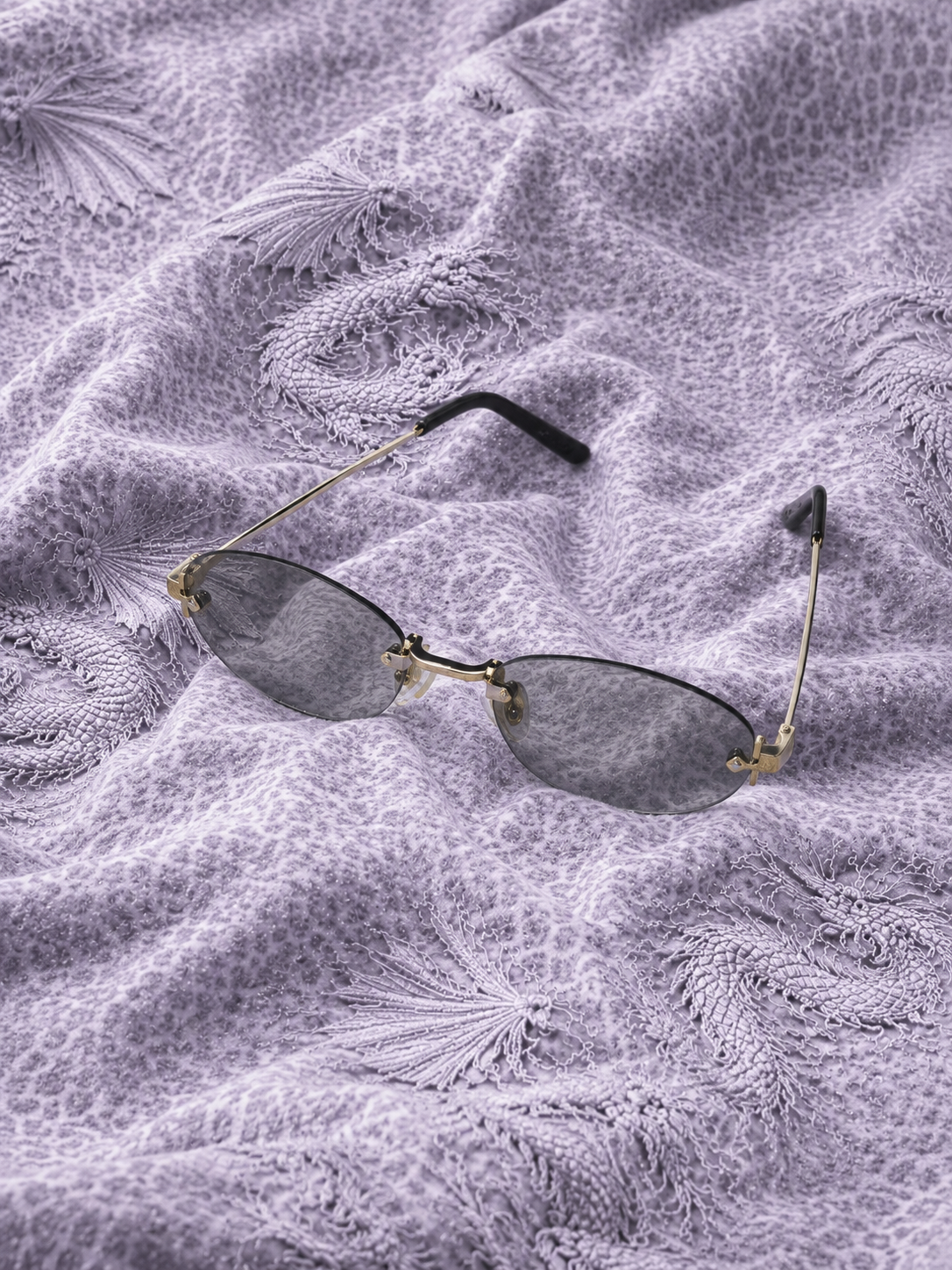 Solo Solis Occhiali da Sole Ovali Rimless Y2K – Lenti Grigie e Montatura in Metallo Argento