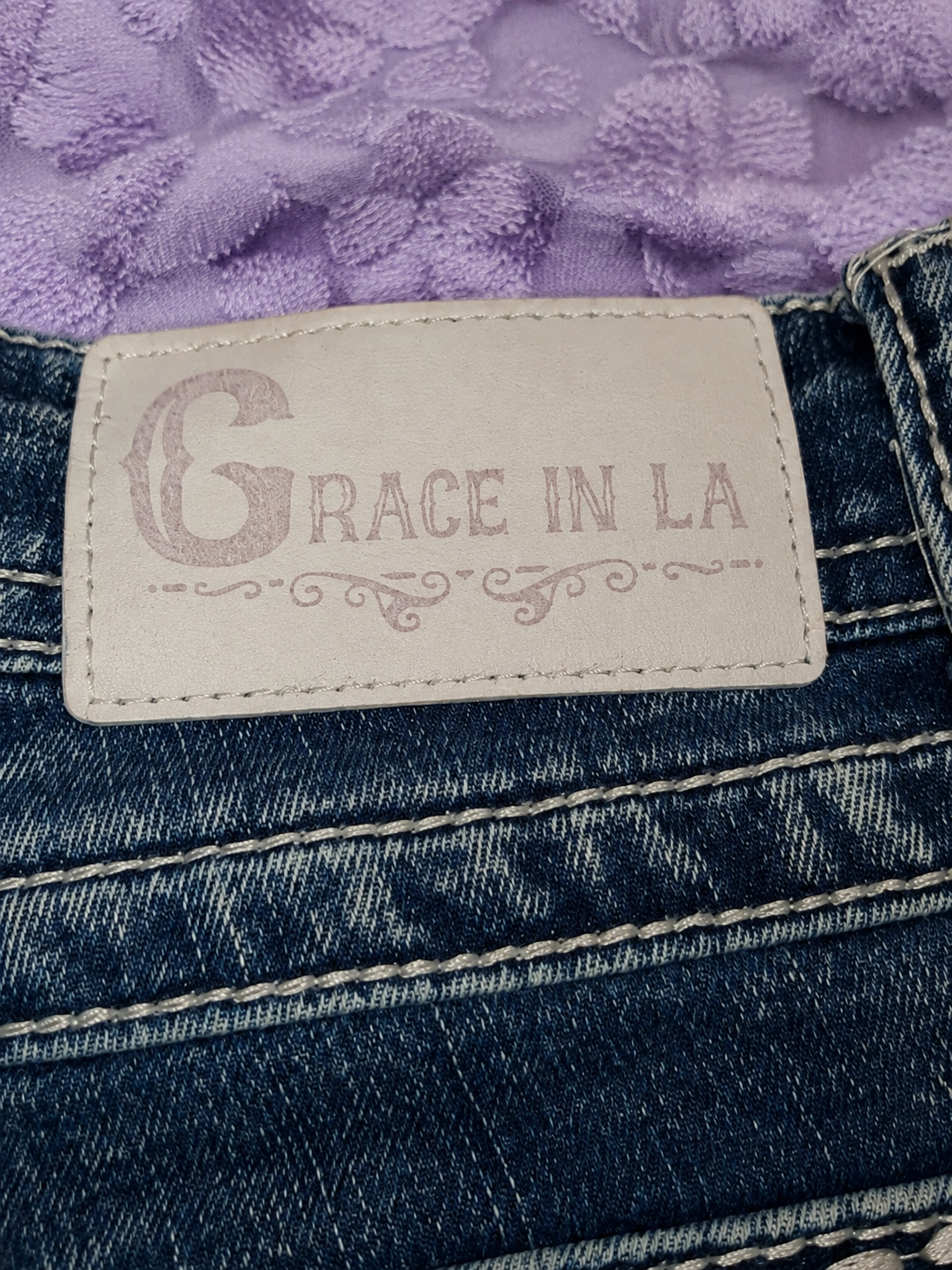 Jeans Grace in LA Y2K Bootcut Donna Taglia 7/28 Denim Blu Ricami e Strass Stile Western Cowgirl
