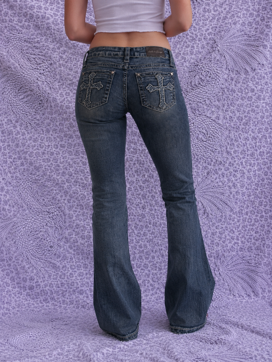 Jeans Bootcut Donna Stella in Dreams Denim Blu con Ricami Decorativi