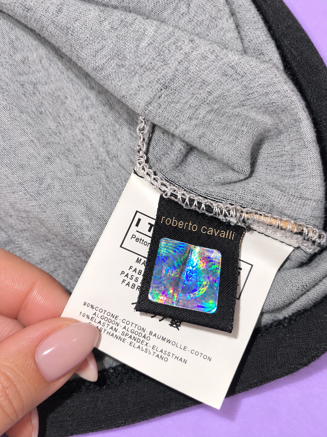 Just Cavalli Schwarzes Langarm-Top – Florale Pailletten Y2K Made in Italy