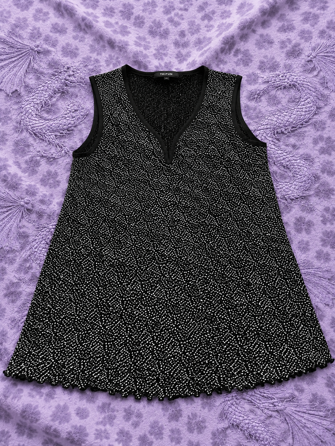 Top Taifun Nero Fantasia Smanicato Donna | Taglio Svasato Elegante Casual