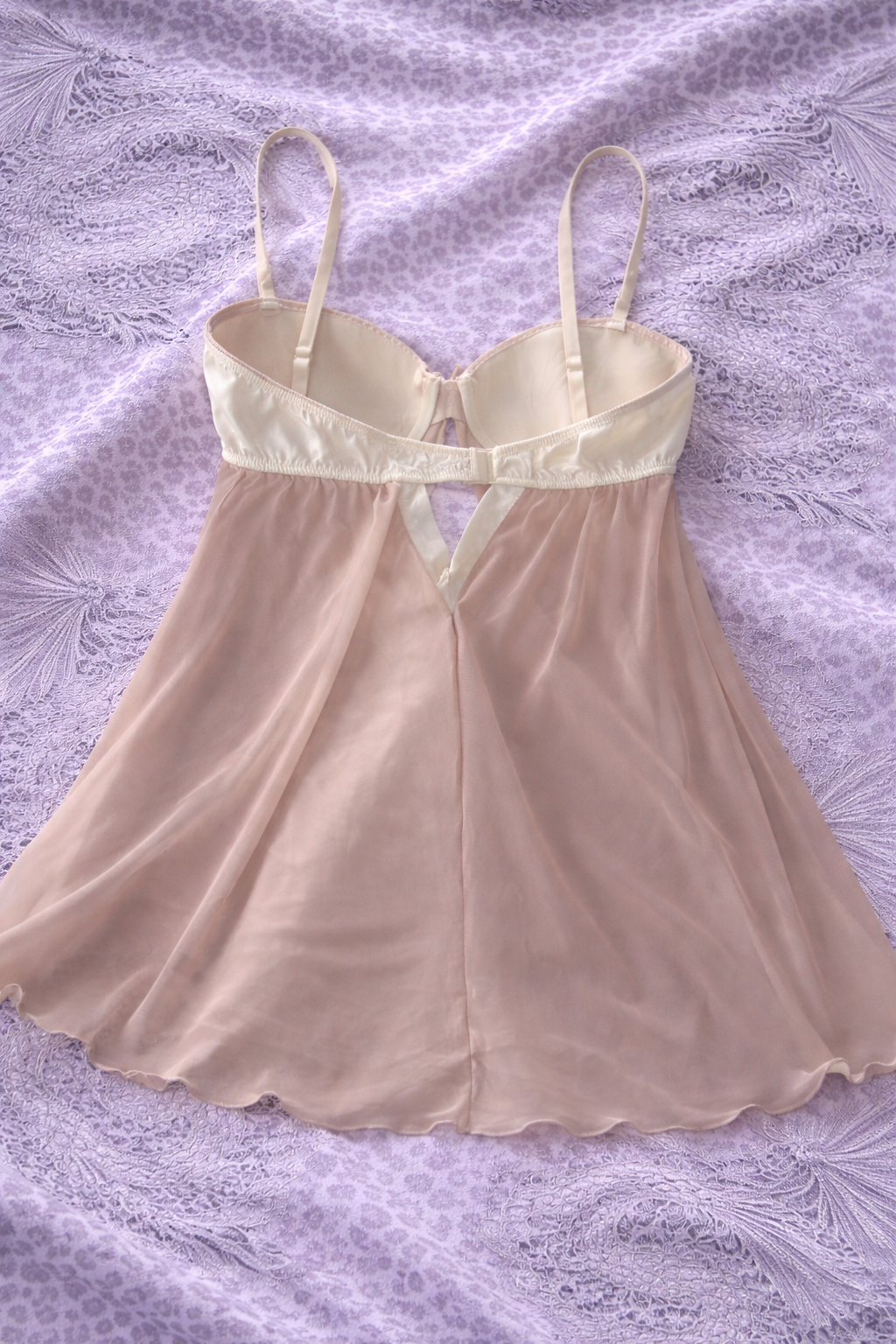 Babydoll Lingerie Beige/Avorio XL – Camicia da Notte Trasparente con Pizzo, Stile Y2K Romantico