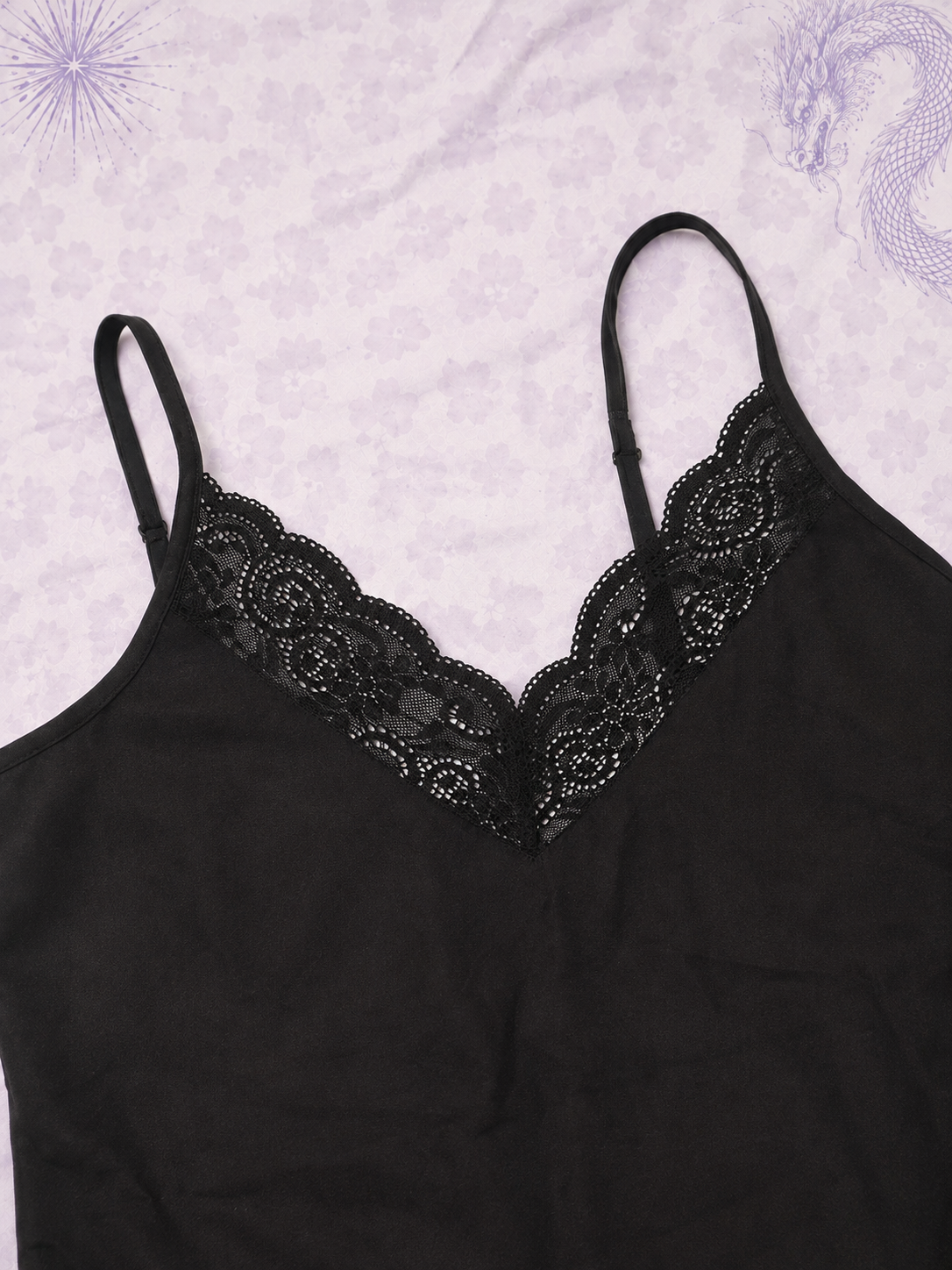 Vestitino Nero Satinato con Pizzo EKOUAER – Spalline Sottili – Taglia S