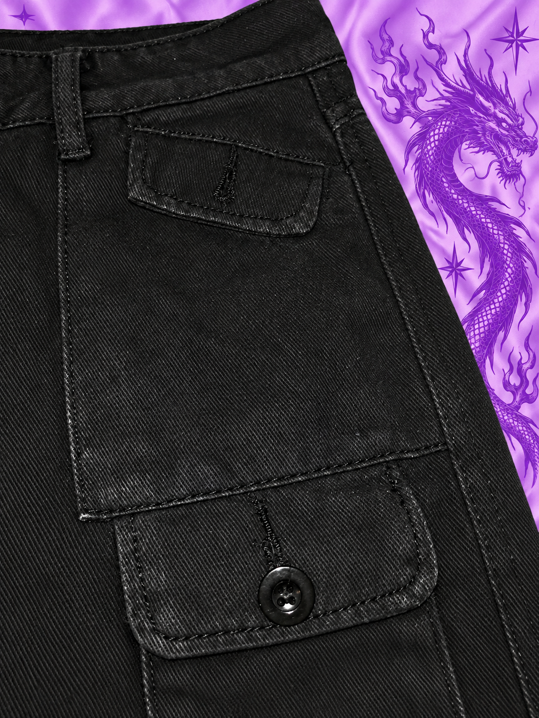 Black Y2K Baggy Cargo Pants – Wide Leg Multi Pocket Trousers Size M