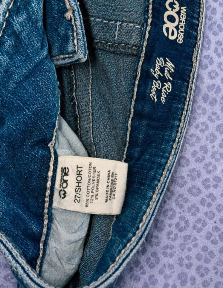 Vintage Y2K Flare Jeans Donna W28 IT 42 Denim Blu Bootcut Tasche Ricamate Vita Bassa