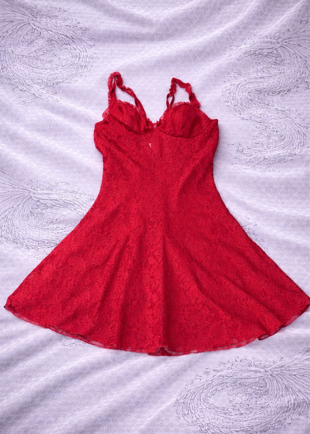 Vestito Babydoll Rosso in Pizzo – Mini Dress Sexy Y2K con Spalline Regolabili