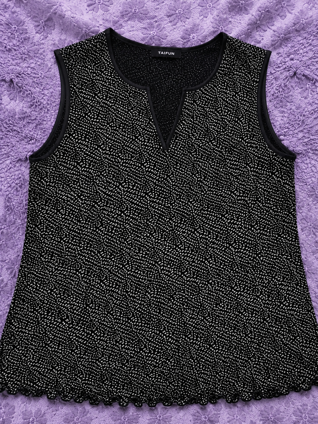 Top Taifun Nero Fantasia Smanicato Donna | Taglio Svasato Elegante Casual