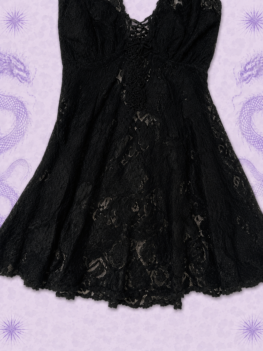Top Vintage Gothic in Pizzo Nero – Cami Y2K con Spalline Regolabili – Taglia L