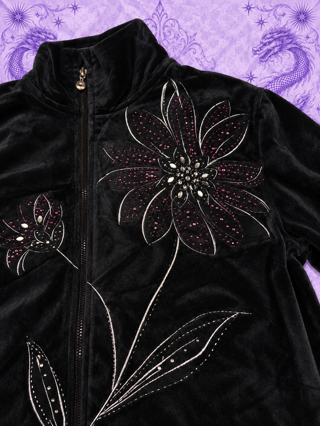 Alfred Dunner Black Velour Floral Jacket Petite 6P