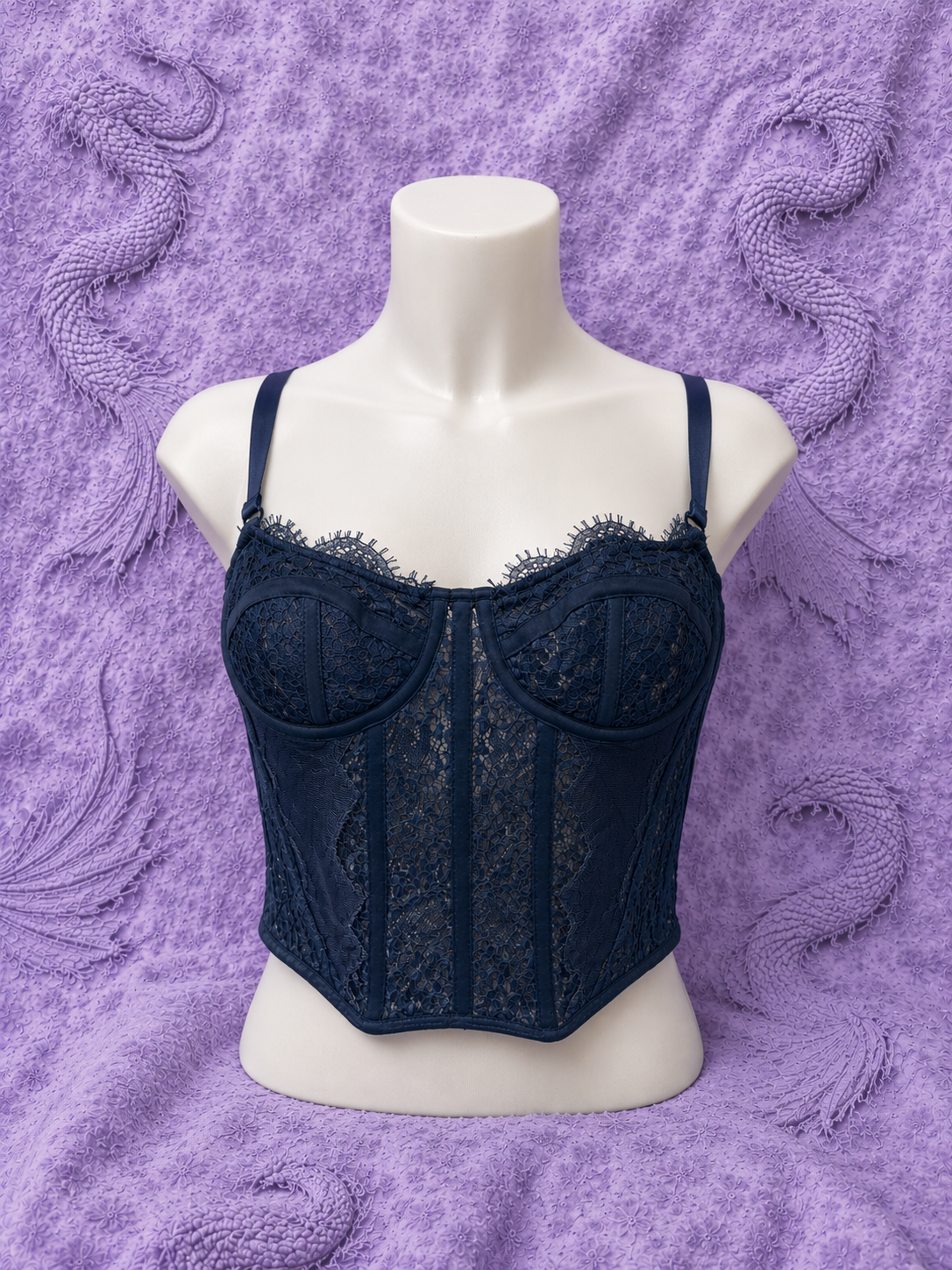 Top in Pizzo Blu Y2K Taglia S con Spalline Regolabili – Bustier Elegante